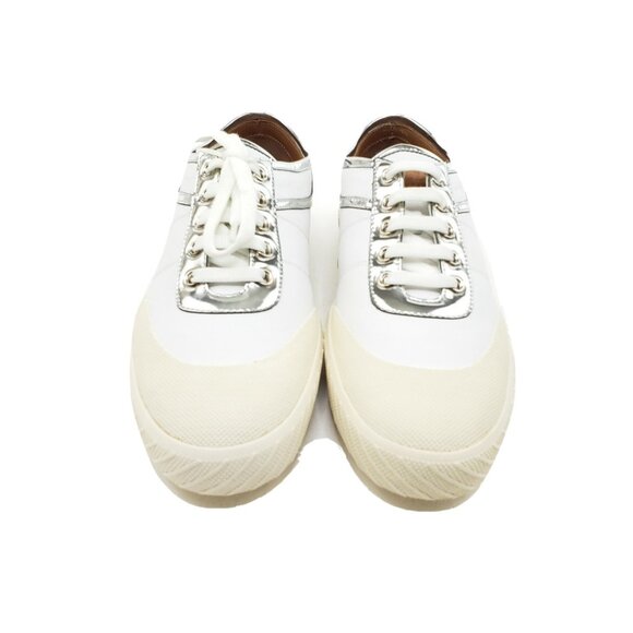 Bally Saffira White Silver Metallic Trim Leather Low Top Sneakers Womens US 9.5 - Picture 3 of 9